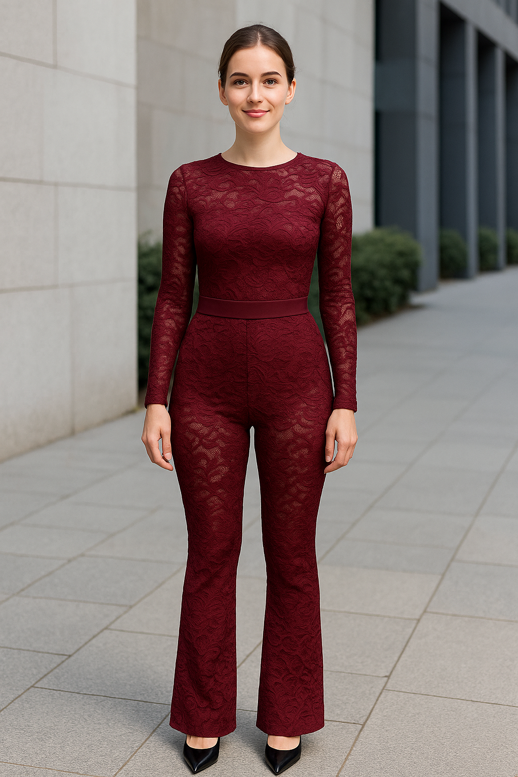 Dames Elegante Kant Jumpsuit, Lange Mouw Hoge Taille Romper, Sexy O-Hals Zakelijk Casual Speelpak | VIQA VIQA© NEDERLAND