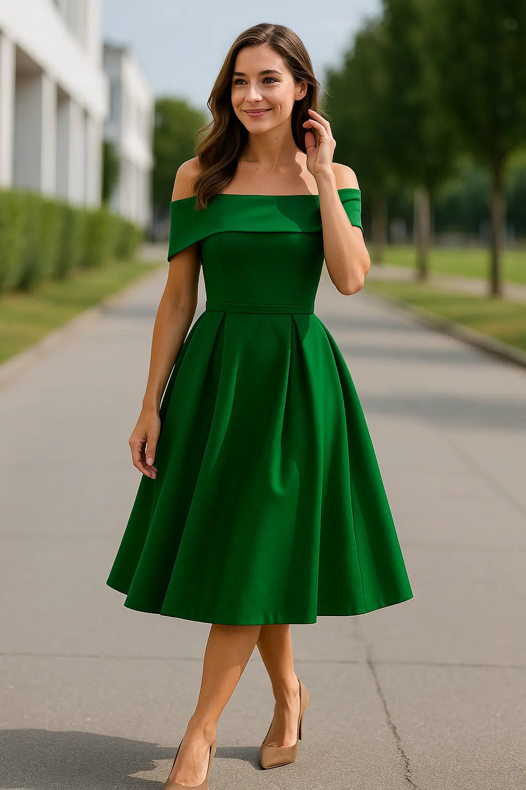 Dames Off-Shouder Satijn Gala Jurk, Maxi Jurk Met Zakken En Kant Op De Rug | VIQA VIQA© NEDERLAND