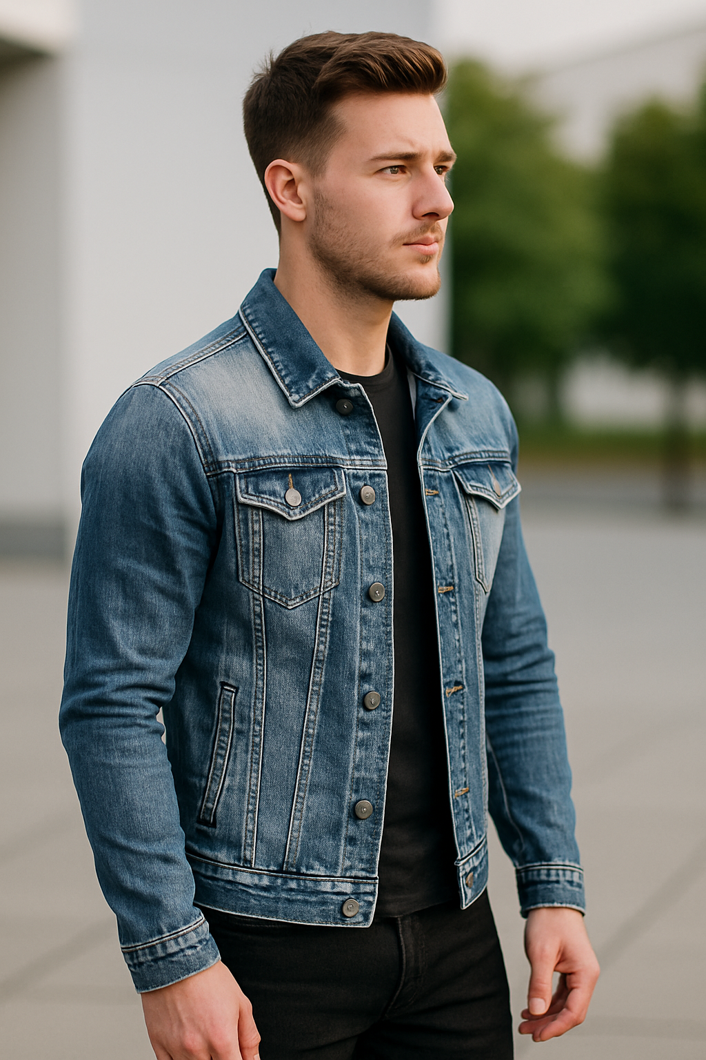 Heren spijkerjasje, slim fit casual revers retro motorjas | VIQA VIQA© NEDERLAND