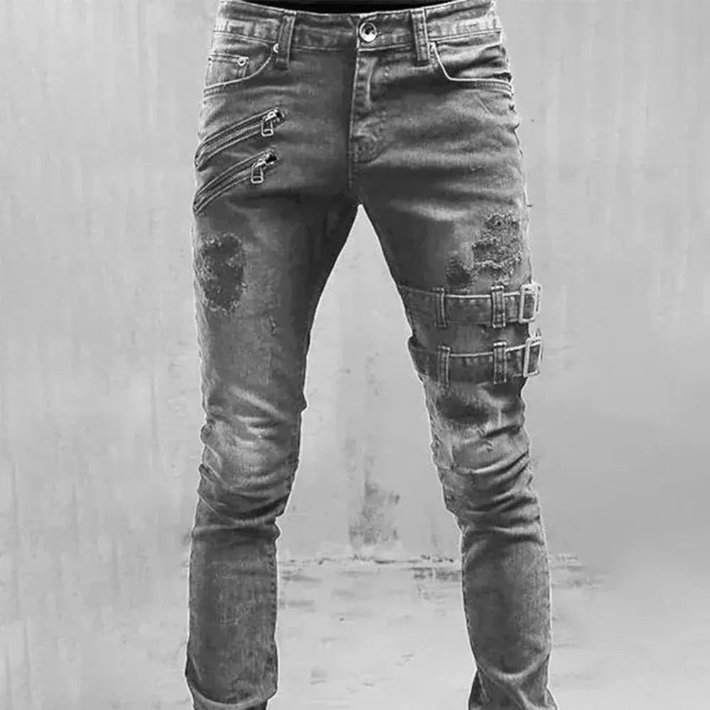 Heren Streetwear Skinny Jeans Met Gespen VIQA© NEDERLANDGrijs-3XL