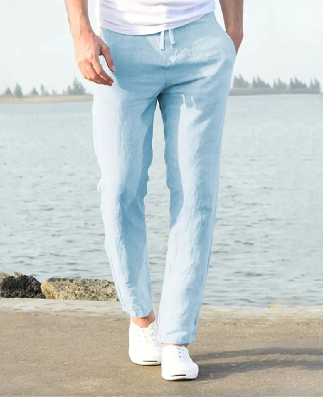 Zomerse Lichte Linnen Herenbroek VIQA© NEDERLANDBlauw-2XL