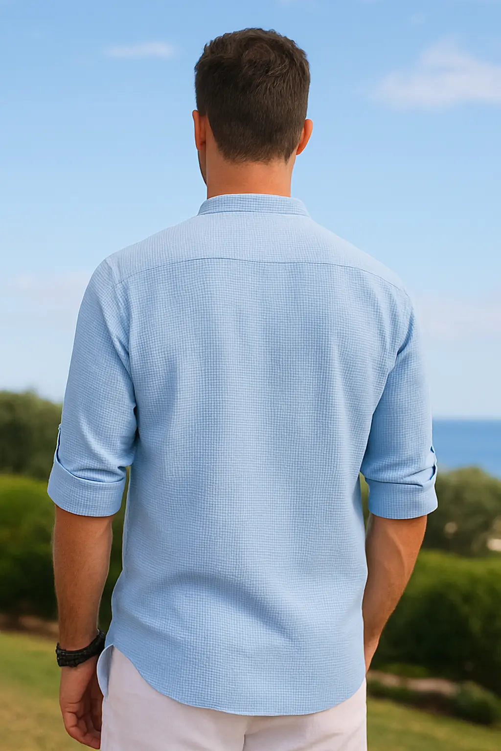 Heren Katoenen Linnen Overhemd, Lange Mouwen Effen Kleur Casual Strand Top Met Staande Kraag | VIQA VIQA© NEDERLAND