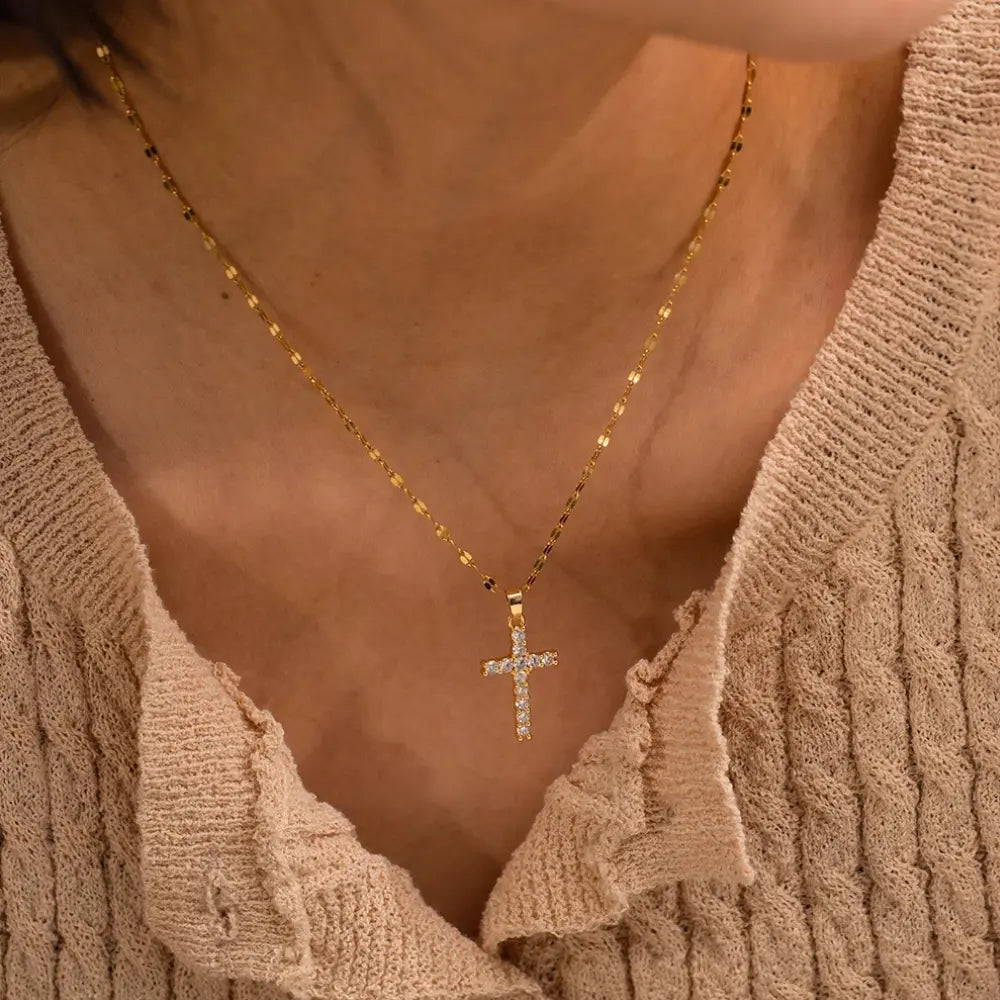 18K Vergulde Cubic Zirconia Kruis Hanger Ketting Voor Dames VIQA© NEDERLAND