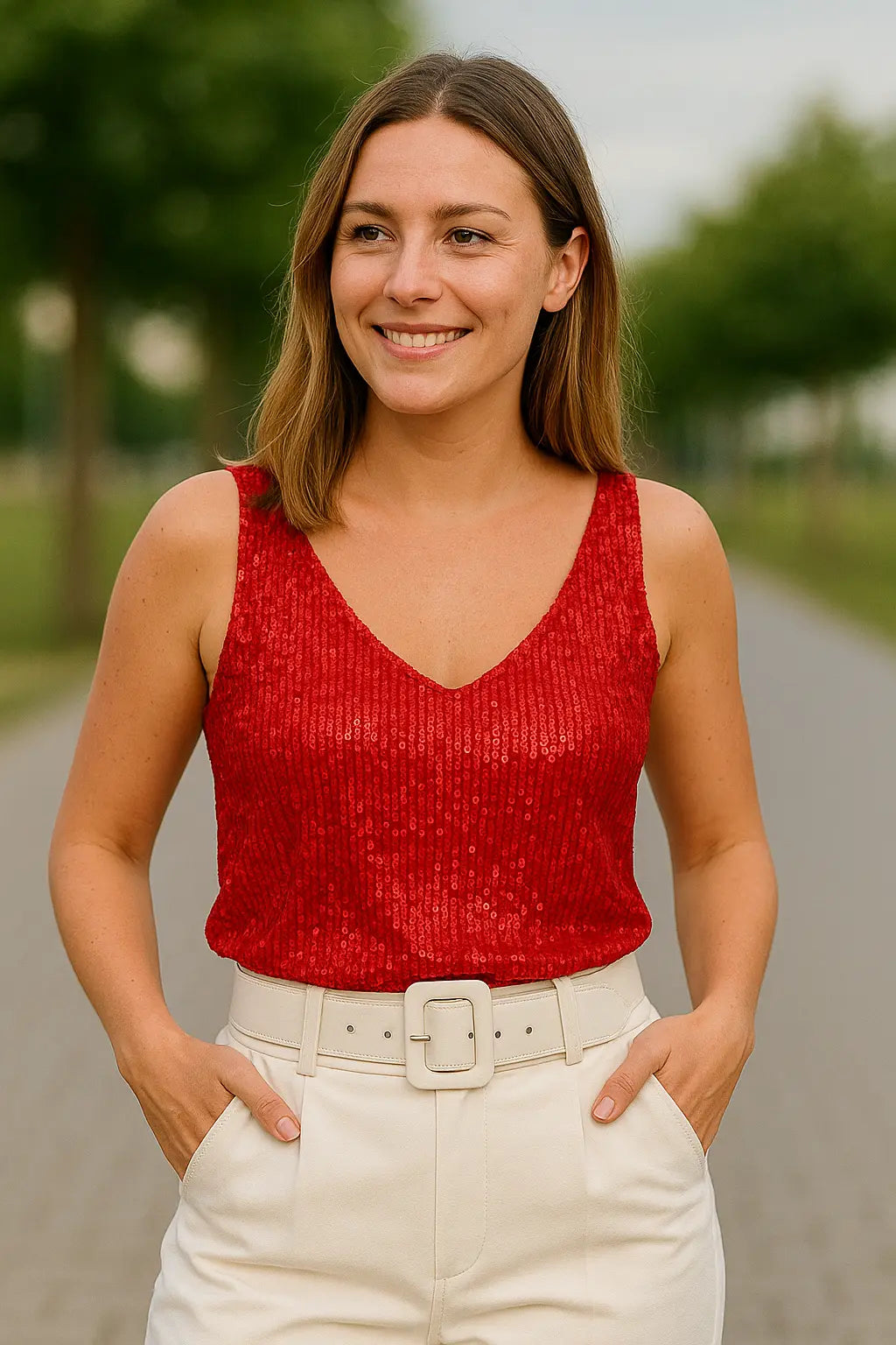 Dames Blouse Met Lovertjes, Mouwloos V-Hals Fonkelende Feesthemd, Sexy Top | VIQA VIQA© NEDERLAND