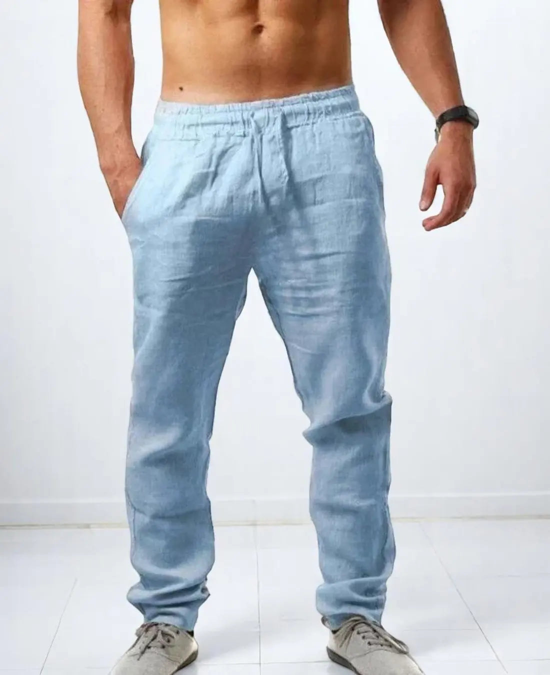 Heren Zomerbroek Katoen Linnen, Lichtgewicht Los Pasvorm, Casual Effen Kleur Broek | VIQA VIQA© NEDERLANDBlauw-2XL