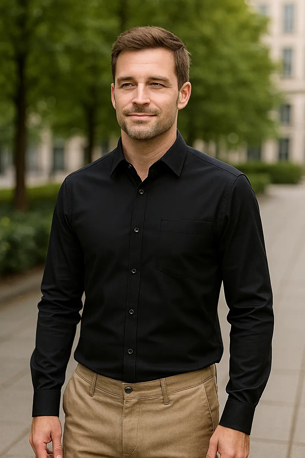 Heren Zomer Overhemd, Slanke Lange Mouwen Formele Zakelijke Casual, Effen Kleur Strijkvrij | VIQA VIQA© NEDERLAND