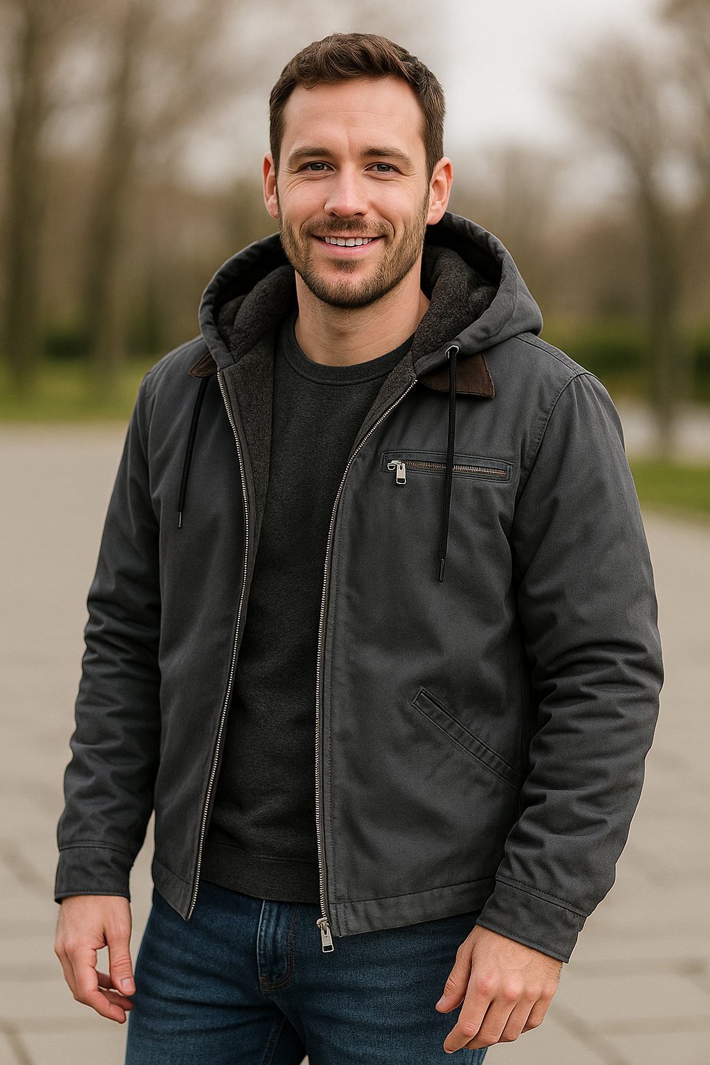 Heren Casual Fleece Jack, Met Capuchon En Ritszak Effen Kleur Winter Warme Jas Voor Buiten VIQA VIQA© NEDERLAND