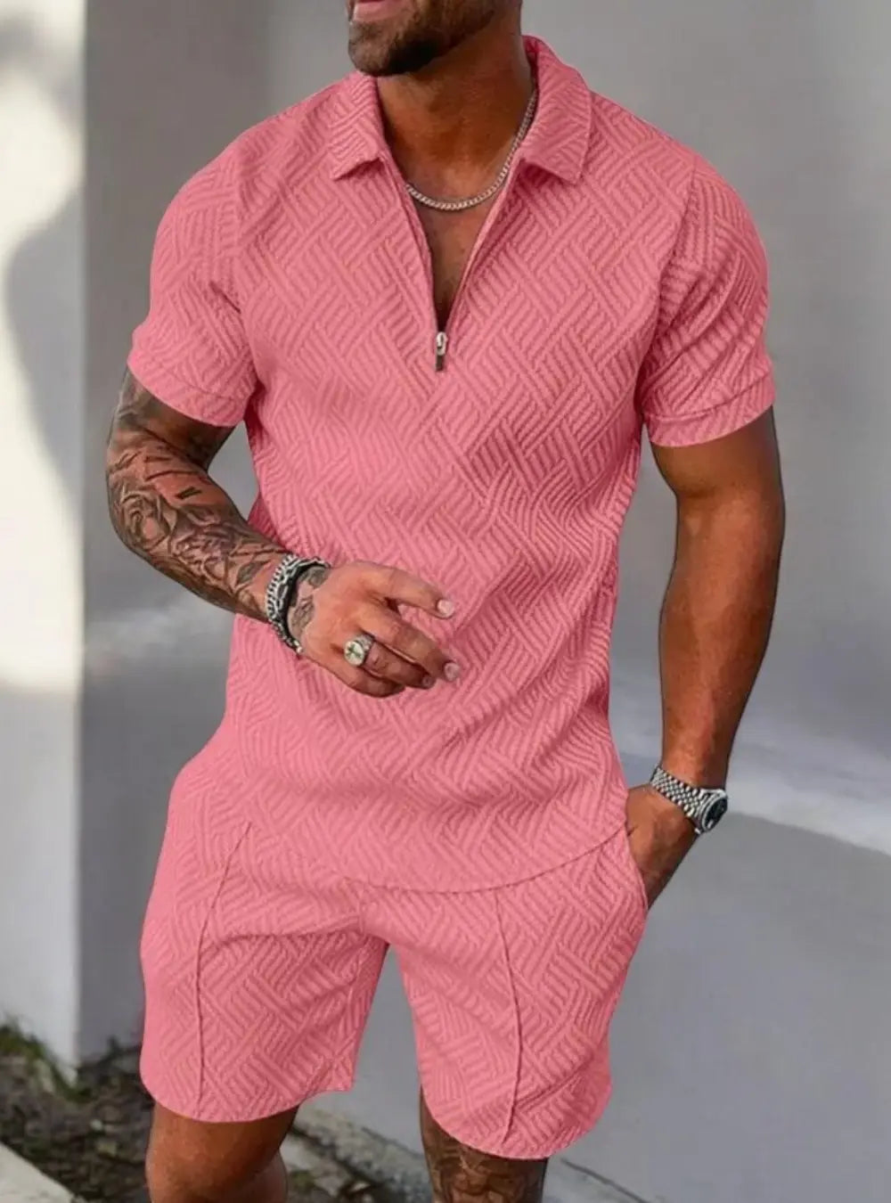 Jimmie Heren Zomer Overhemd En Broek Set VIQA© NEDERLANDRoze-XL