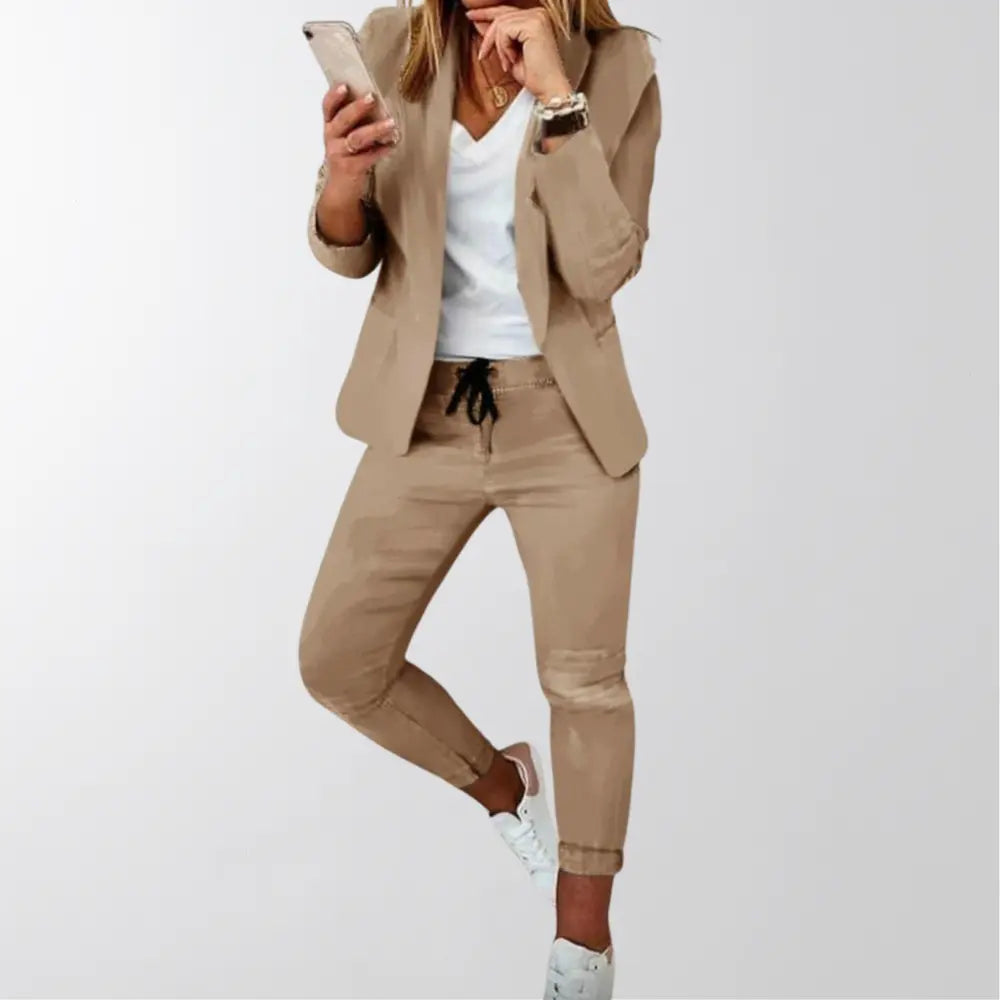 Suzan Tweedelige Blazer Jas En Broek Set VIQA© NEDERLANDBruin-XXL