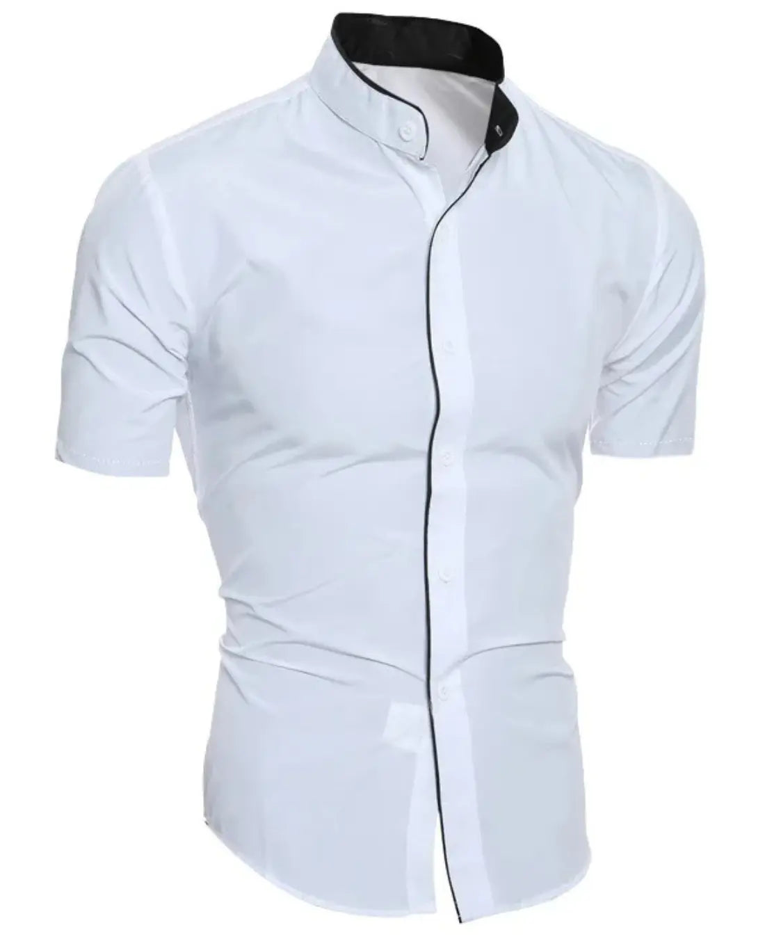 Heren Overhemd Met Korte Mouwen, Slim Fit Casual Staande Kraag, Lichtgewicht En Ademende Top | VIQA VIQA© NEDERLANDWit-2XL