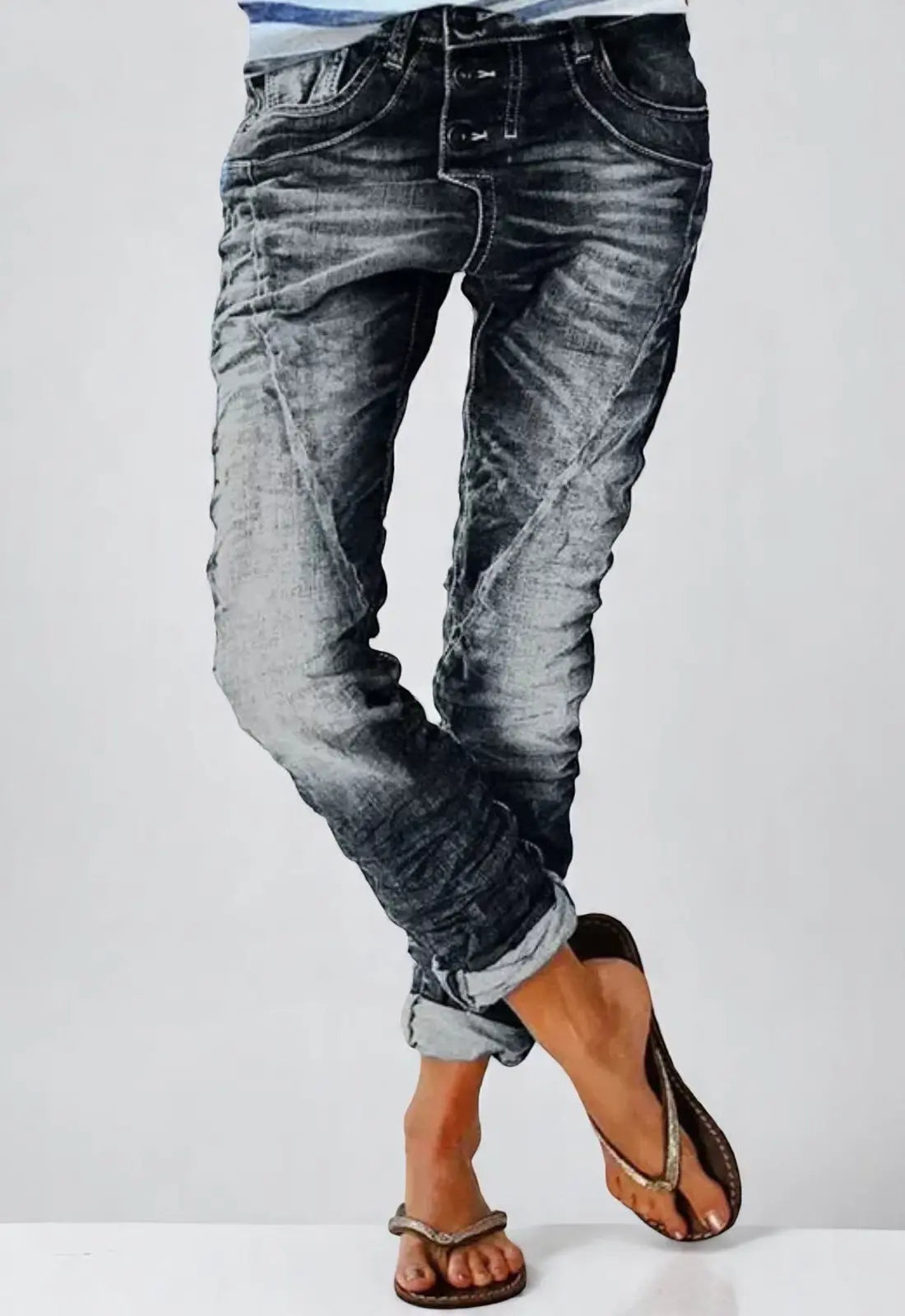 Dames Denim Jeans Met Hoge Taille VIQA© NEDERLANDZwart-2XL