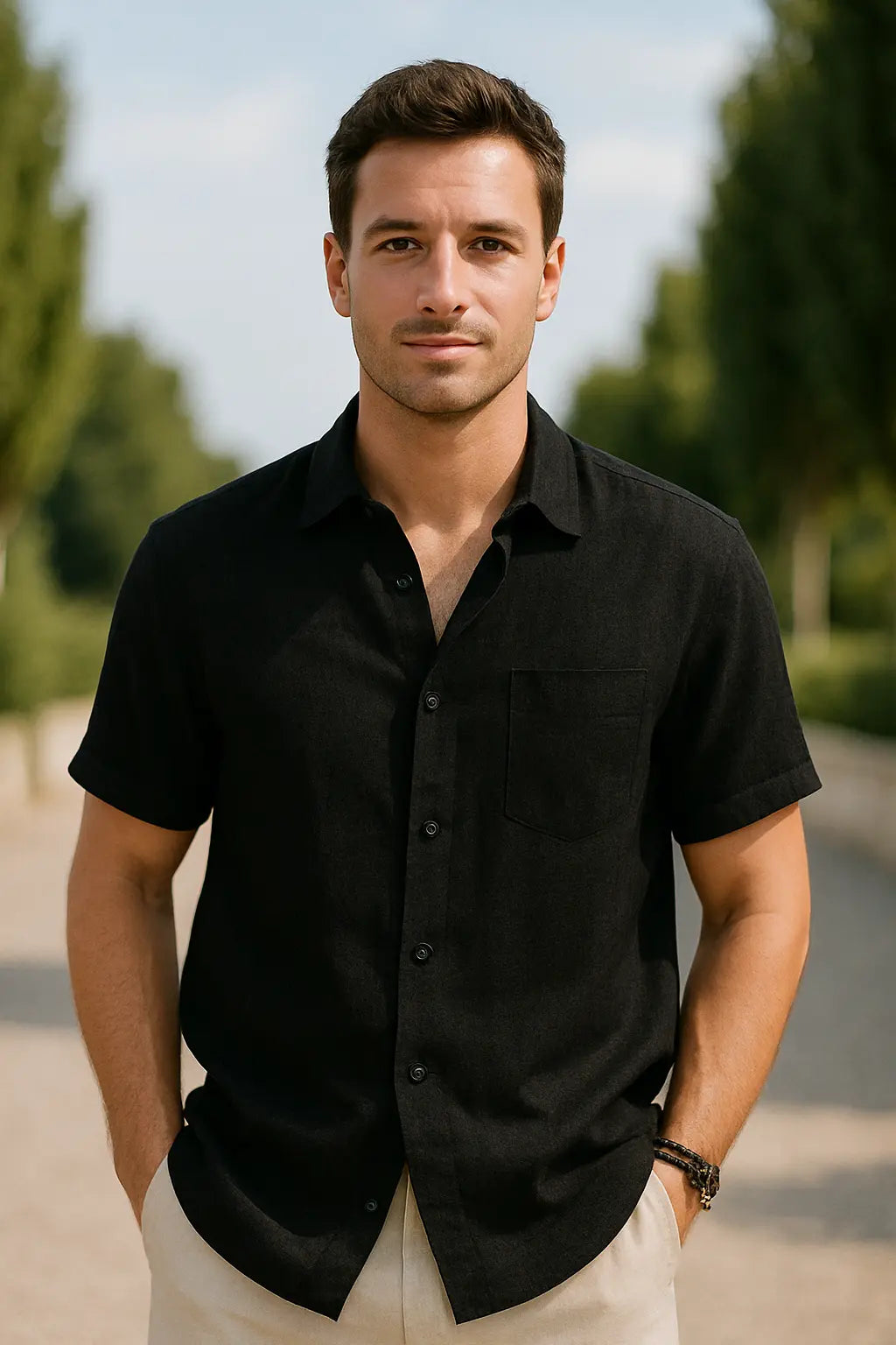 Heren Shirt Met Korte Mouwen, Zomerse Casual Strandkleding, Effen Kleur Gedraaide Kraag | VIQA VIQA© NEDERLAND