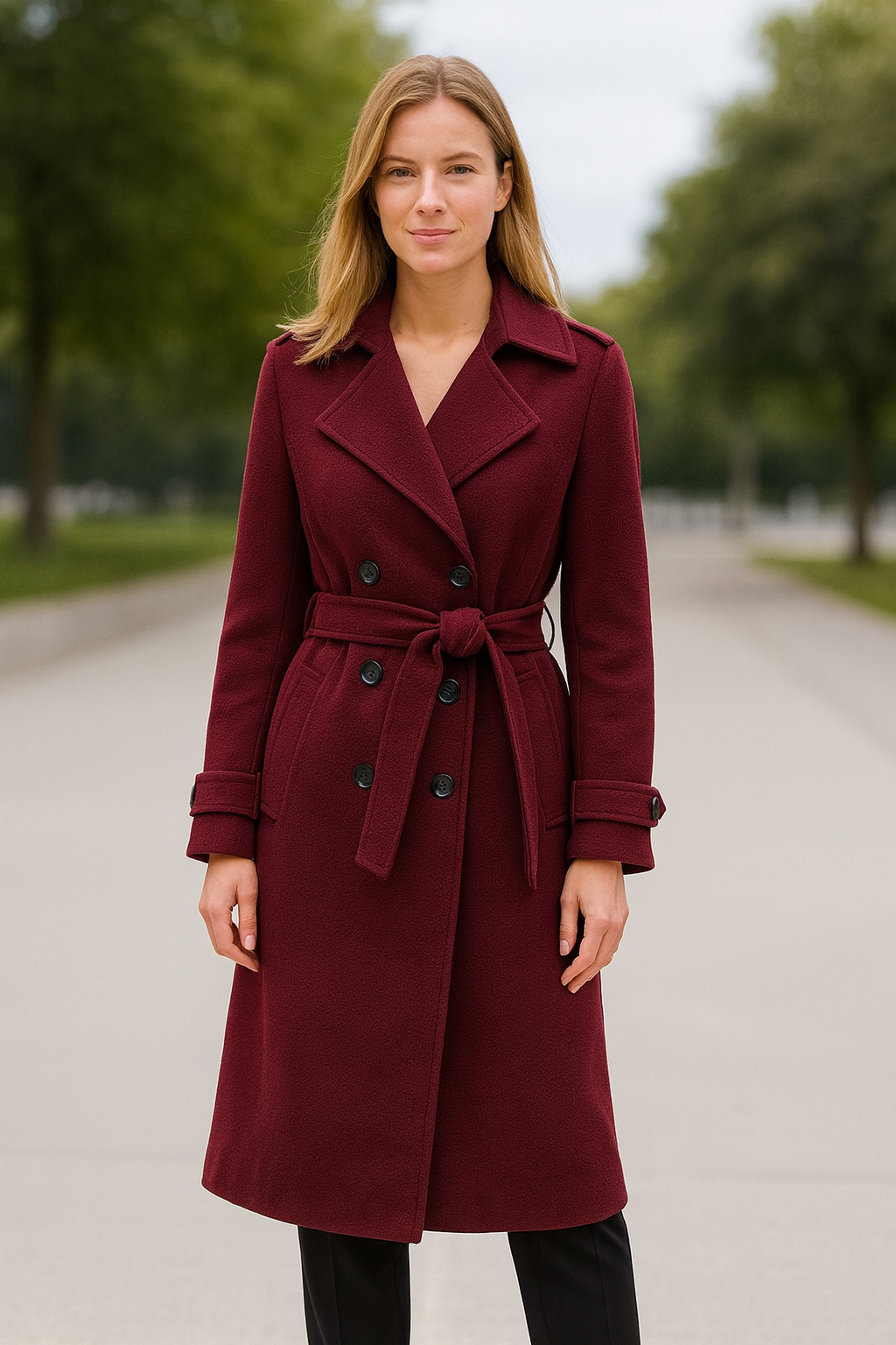 Elegante Bordeauxrode Trenchcoat voor Dames, Dubbel Geknoopt Windjack Met Riem Herfst Outerwear | VIQA VIQA© NEDERLAND