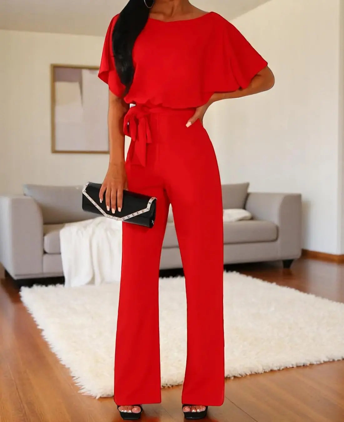 Dames Elegante Jumpsuit Met Korte Mouwen VIQA© NEDERLANDRood-2XL