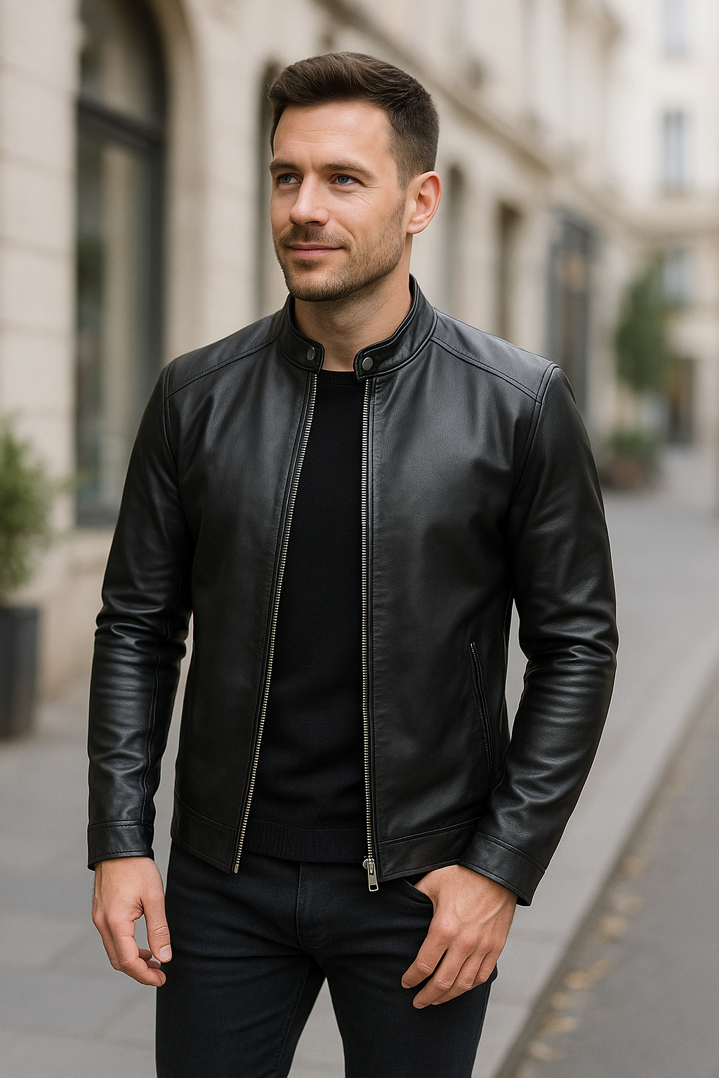 Slim Pasvorm Leren Jas Voor Heren, Motorjas Met Opstaande Kraag, Herfst En Winter Casual Mode | VIQA VIQA© NEDERLAND