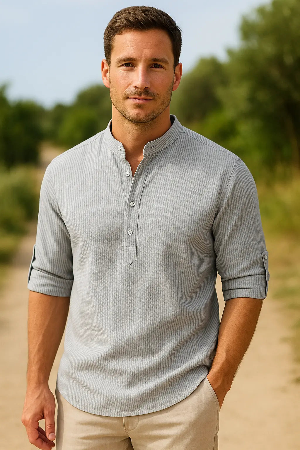 Heren Casual Shirt Met Lange Mouwen, Polka Stip Opstaande Kraag, Stijlvol En Comfortabel | VIQA VIQA© NEDERLAND