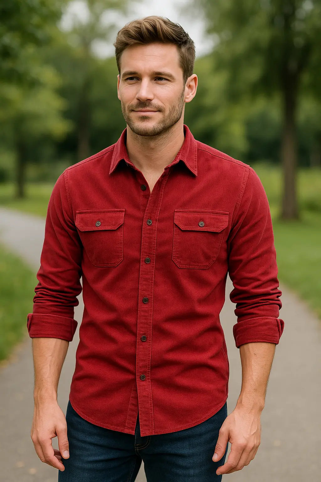 Heren Corduroy Overhemd, Lange Mouw Slim Pasvorm, Effen Kleur Zakelijk Casual Wear | VIQA VIQA© NEDERLAND