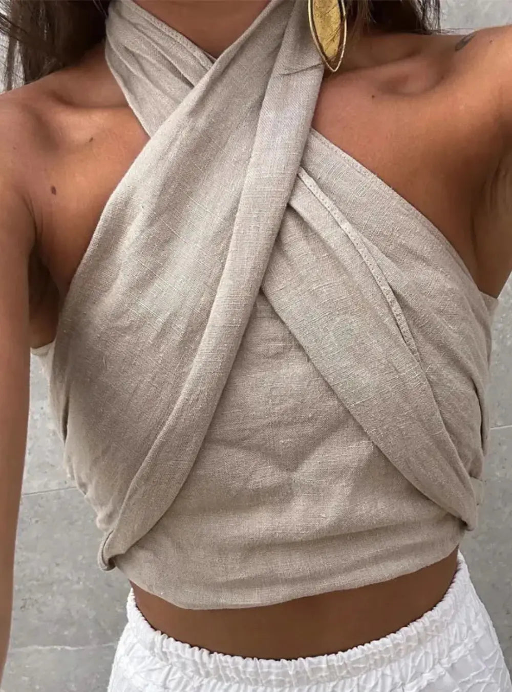 Traci Dames Linen Kruis Tanktop VIQA© NEDERLANDGember-XL