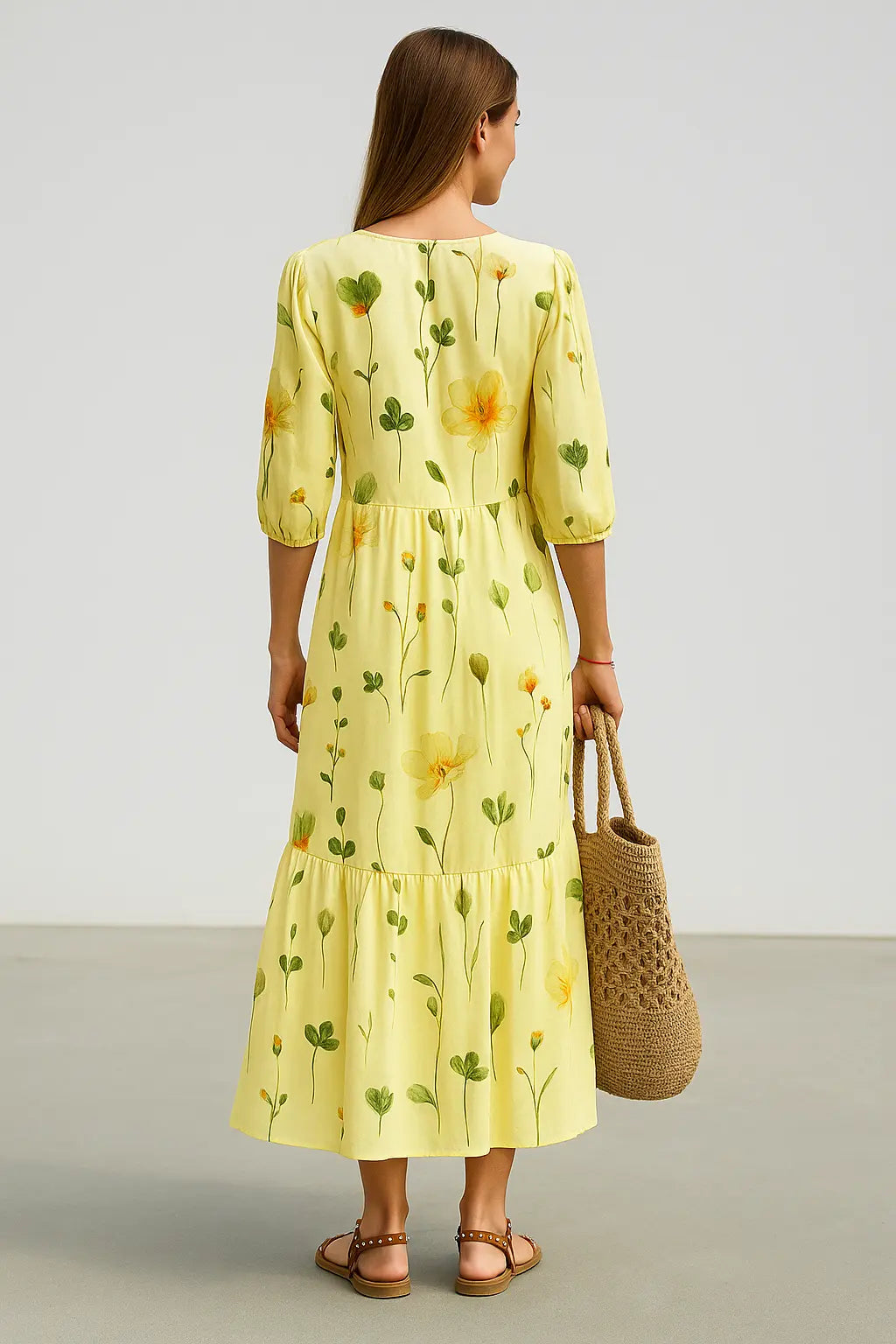 Dames Maxi Zomer V-Hals Bedrukte Jurk, Casual Losse Lange Mouwen Koord Stijl | VIQA VIQA© NEDERLAND