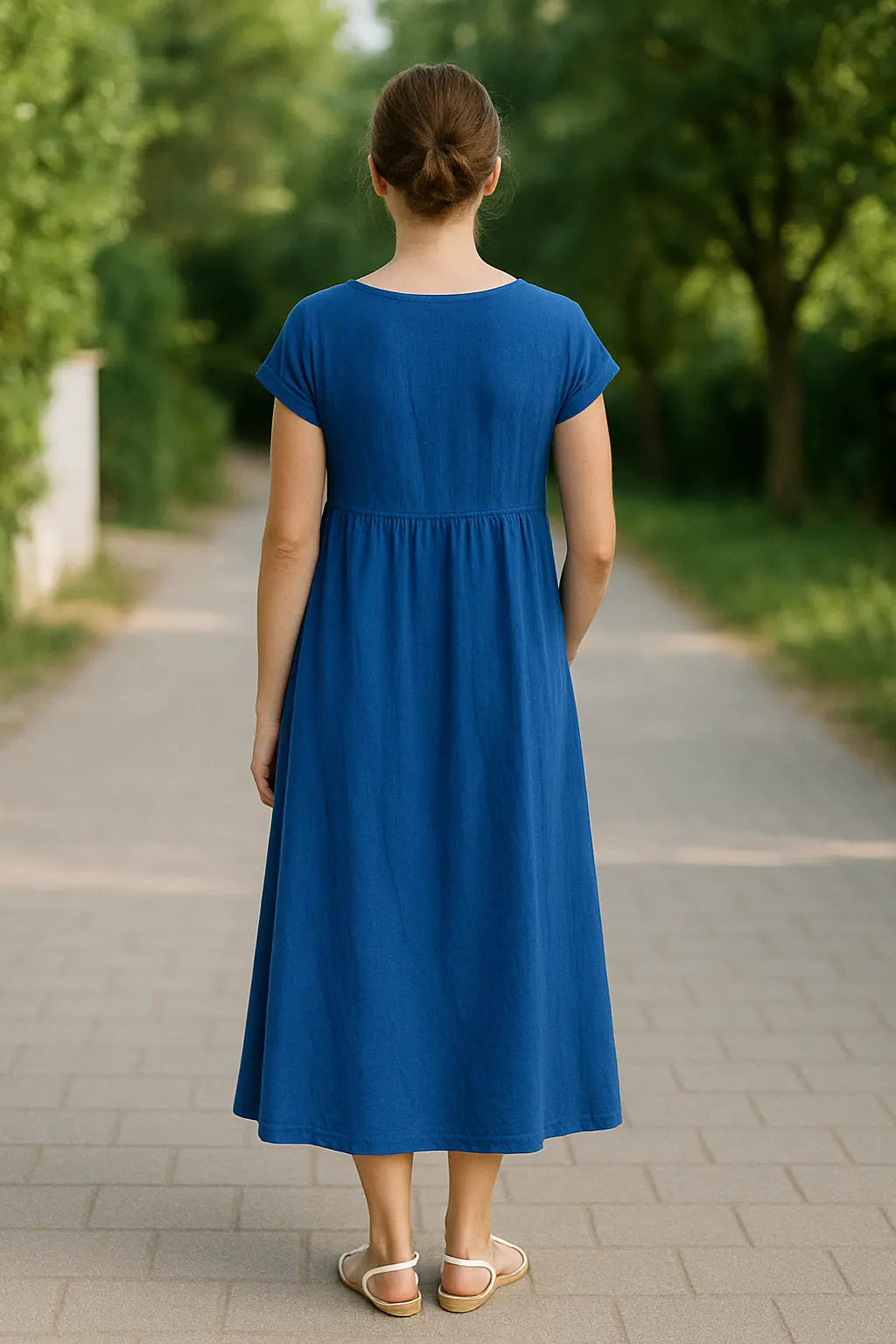 Dames Midi Jurk, Elegante Effen Kleur Met Korte Mouwen, O-Hals En Zakken | VIQA VIQA© NEDERLAND