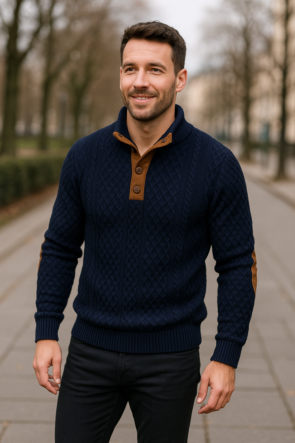 Heren Jacquard Gebreide Trui, Staande Kraag Button-Down, Lange Mouwen Casual Top | VIQA VIQA© NEDERLAND