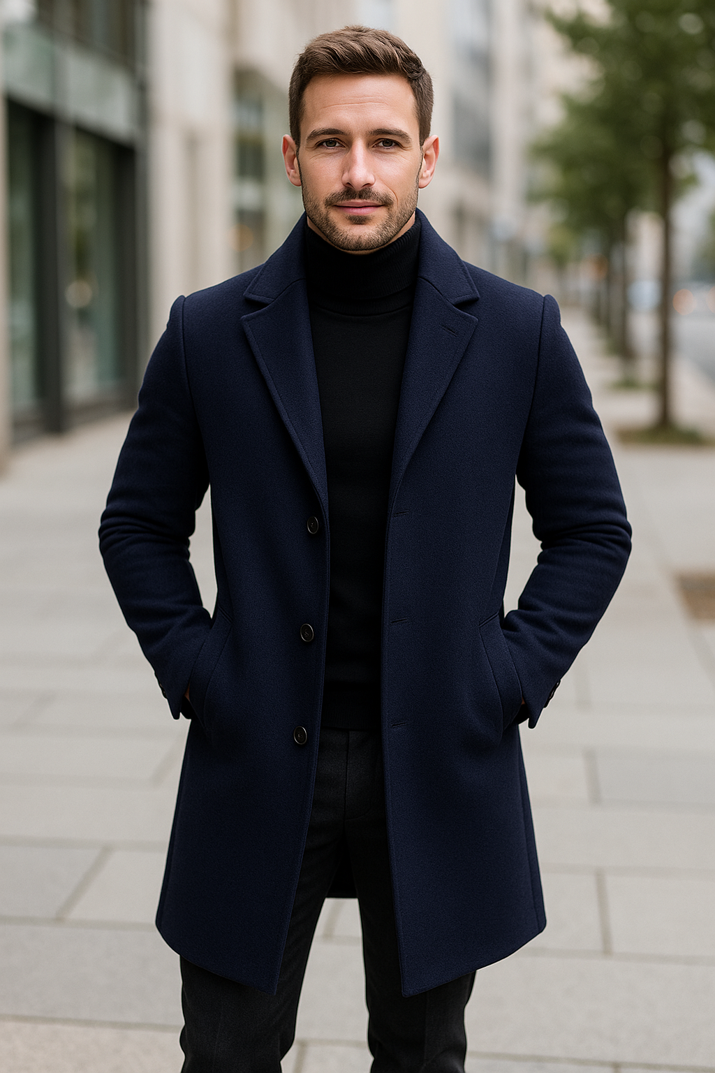 Heren trenchcoat, lange mouwen, enkele knoopsluiting, klassieke herfst- en winterjas | VIQA VIQA© NEDERLAND