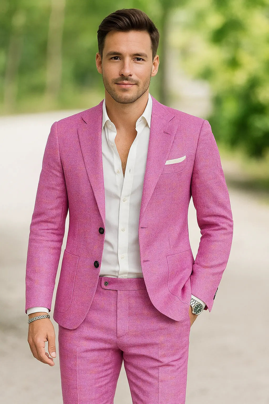Heren Linnen Zomerpak Set, 2-delige Slim Fit Strand Bruiloft Outfit, Notch Revers Blazer En Broek | VIQA VIQA© NEDERLAND