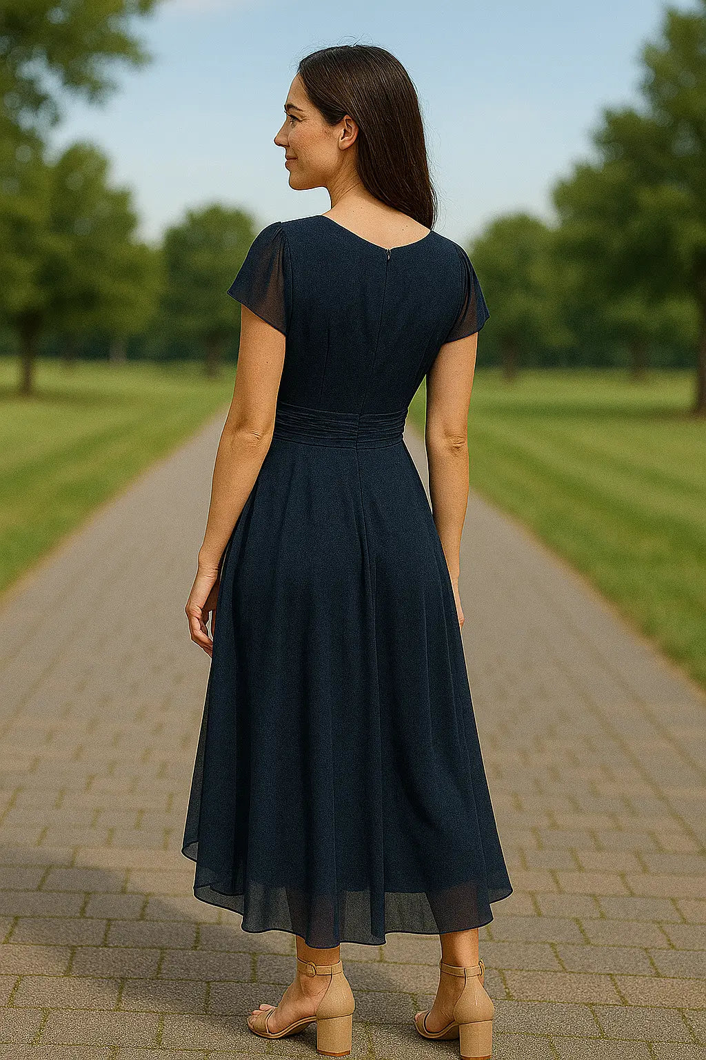 Dames Zomer Chiffon Maxi-jurk, V-Hals Hoge Taille Los Fit Elegante Lange Jurk | VIQA VIQA© NEDERLAND