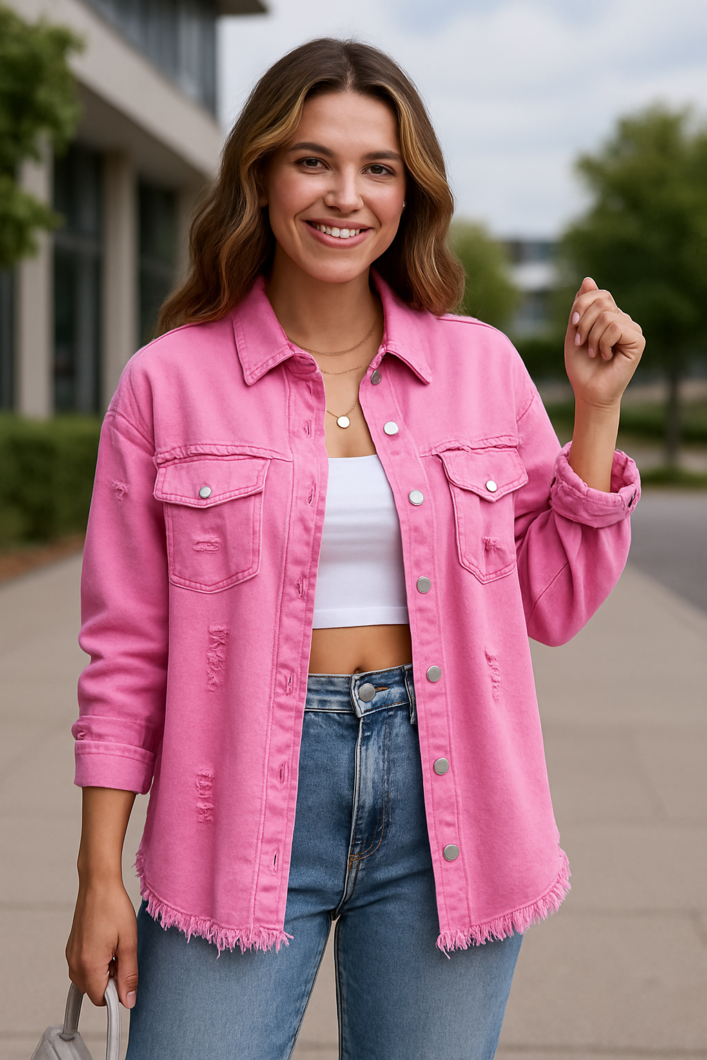 Spijkerjasje Voor Dames, Los Casual Jeancoat Met Onafgewerkte Randen En Distressed Gaten | VIQA VIQA© NEDERLAND