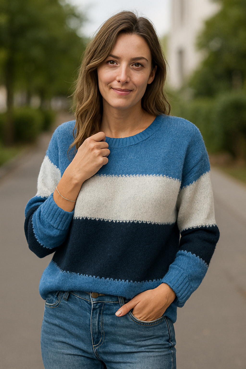 Gestreepte Trui, Los Gebreide Lange Mouwen Ronde Hals, Casual Herfst Winter Trui | VIQA VIQA© NEDERLAND