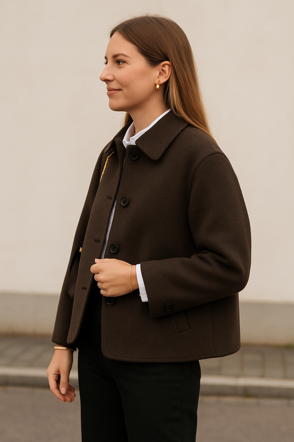 Wollen Damesjas, Effen Kort Knoopjasje, Herfstwinter Warme Bovenkleding | VIQA VIQA© NEDERLAND