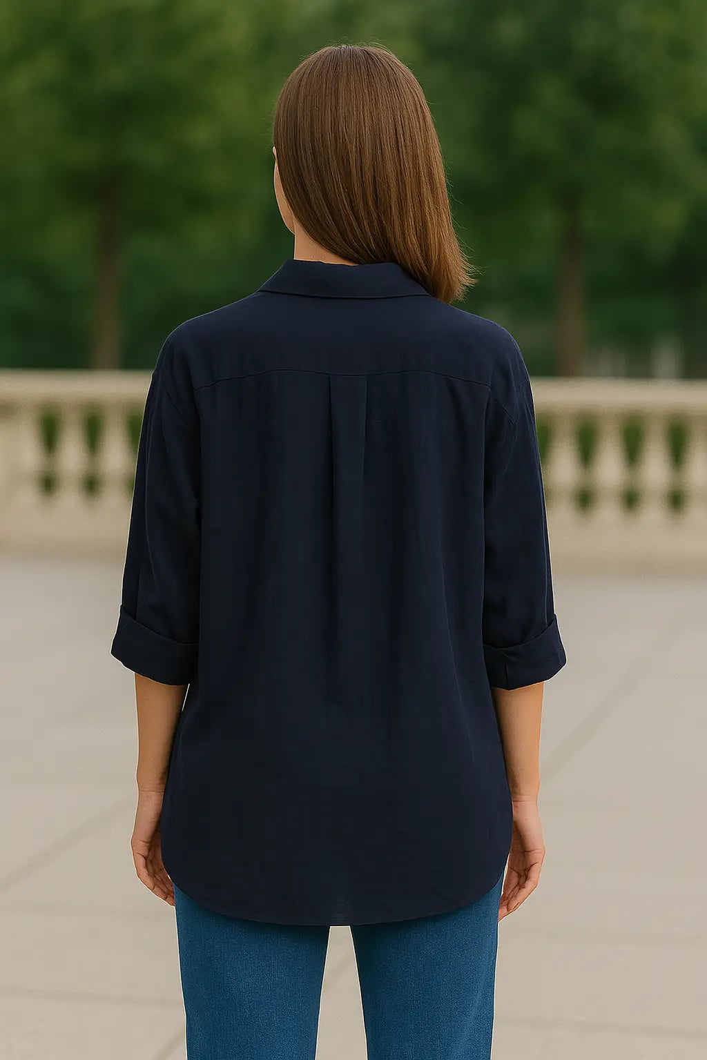 Dames Lange Mouw Shirt, Turn Down Kraag Stevige Blouse, Single Breasted Mid Lengte Top | VIQA VIQA© NEDERLAND