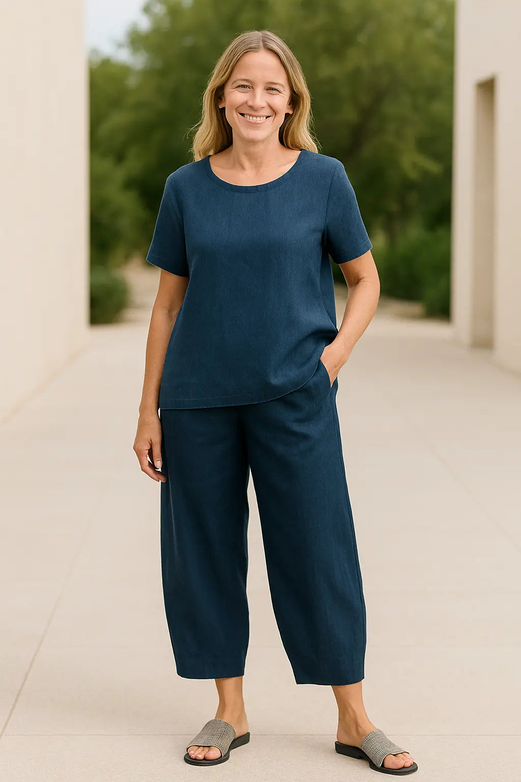 Broek Met Wijde Pijpen Voor Dames, Elastische Broek Met Hoge Taille, Zomerse Casual Broeken | VIQA VIQA© NEDERLANDBlauw-2XL