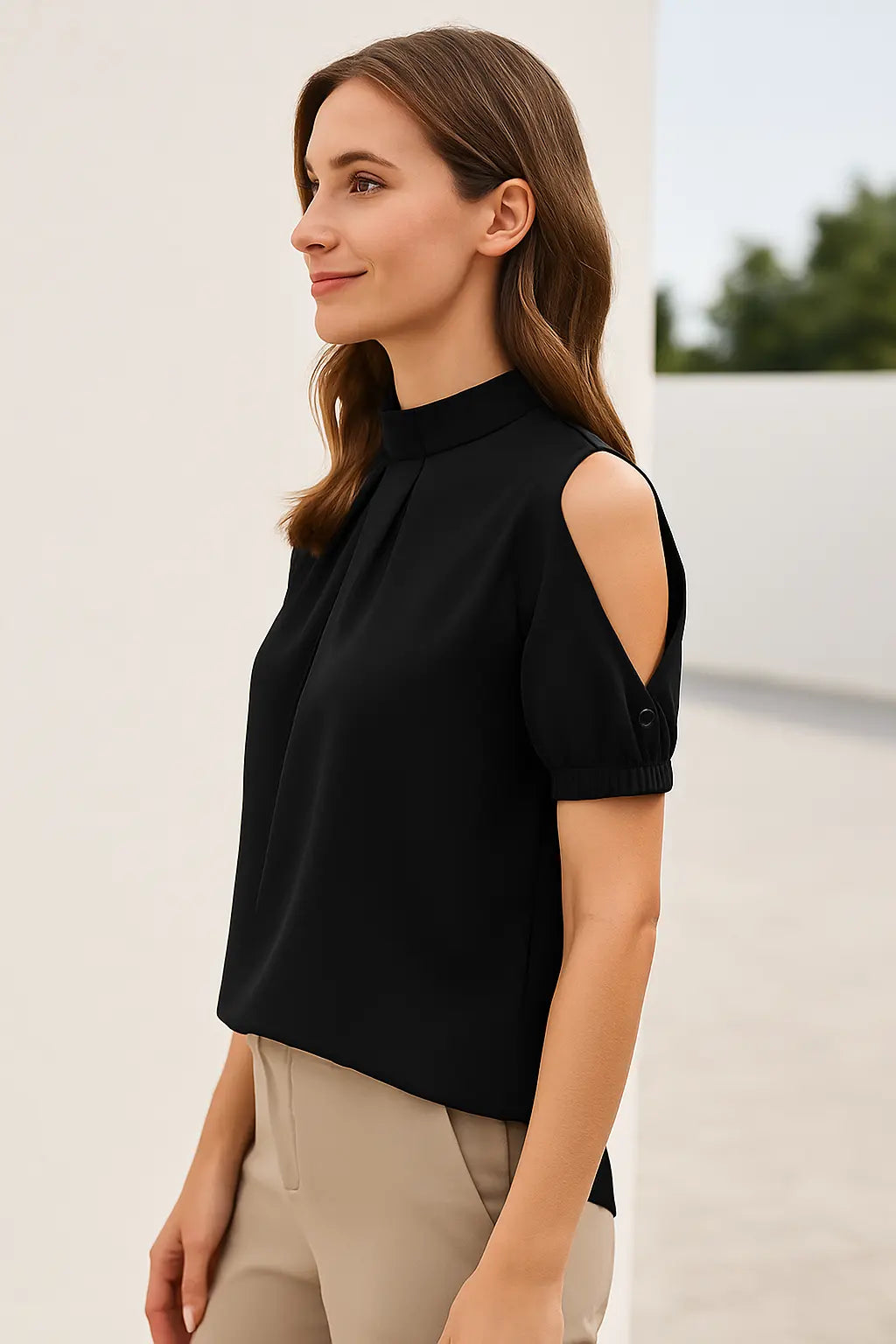 Dames Blouse Off-Shouder, Zomer Casual Korte Mouw Top, Zwart Elegant Kantoor Shirt | VIQA VIQA© NEDERLAND