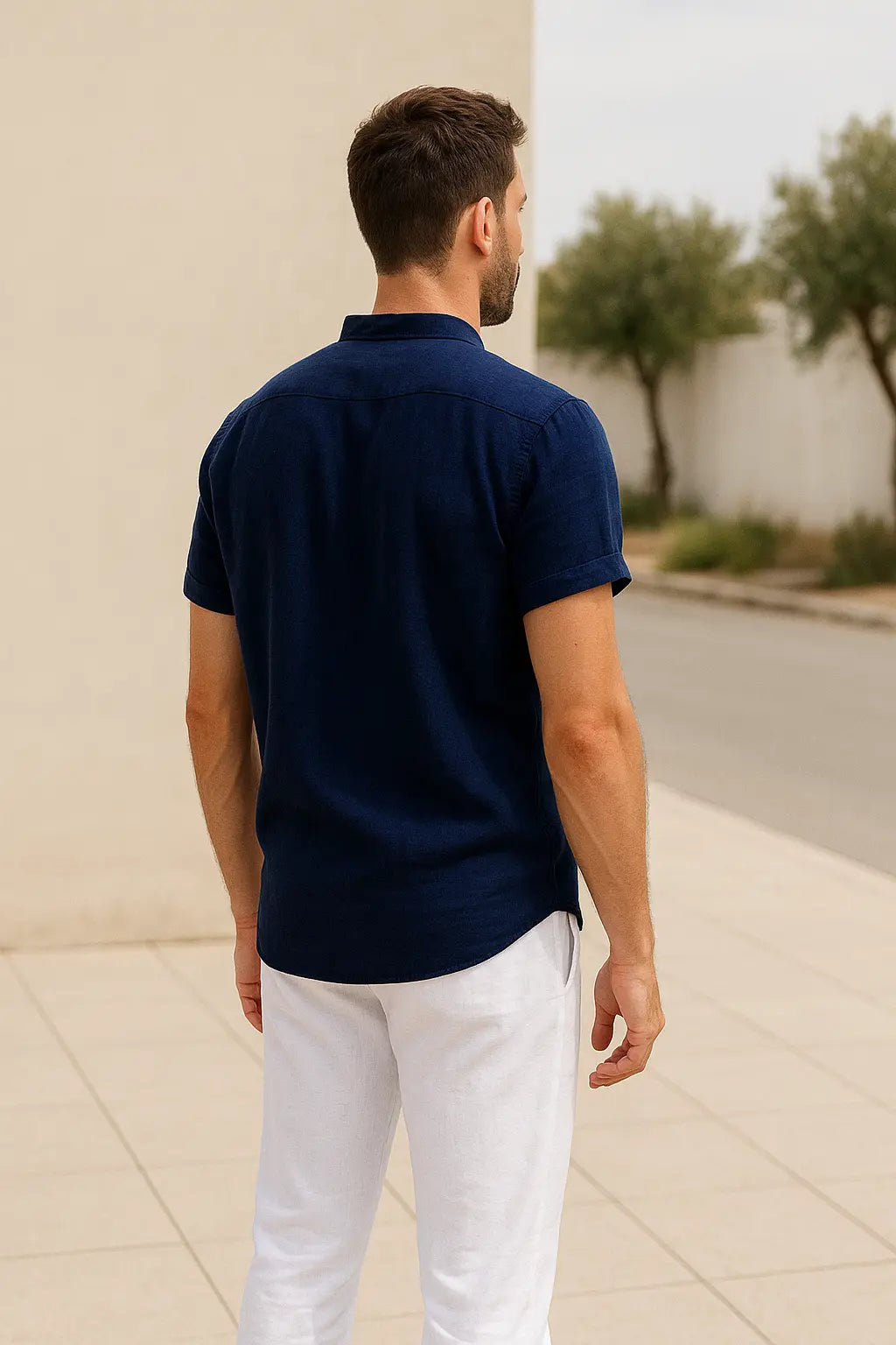 Heren Zomer Tweedelige Set, Katoen-Linnen Shirt Met V-hals En Lange Mouwen En Broek Met Trekkoord, Casual Outfit | VIQA VIQA© NEDERLAND