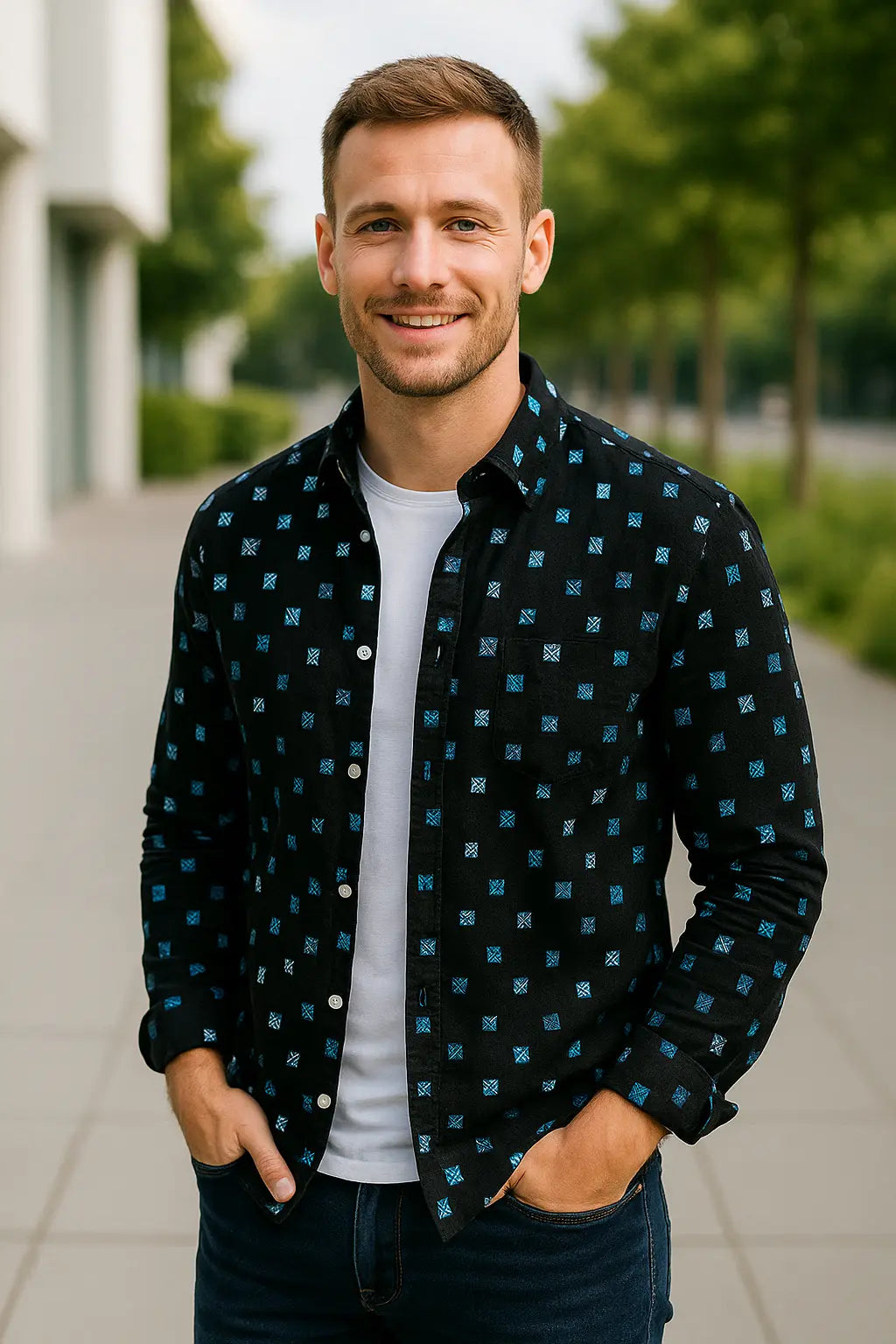 Heren Shirtjas Met Print, Omgeslagen Kraag, Lange Mouwen, Losse Pasvorm, Streetwear Jas | VIQA VIQA© NEDERLAND