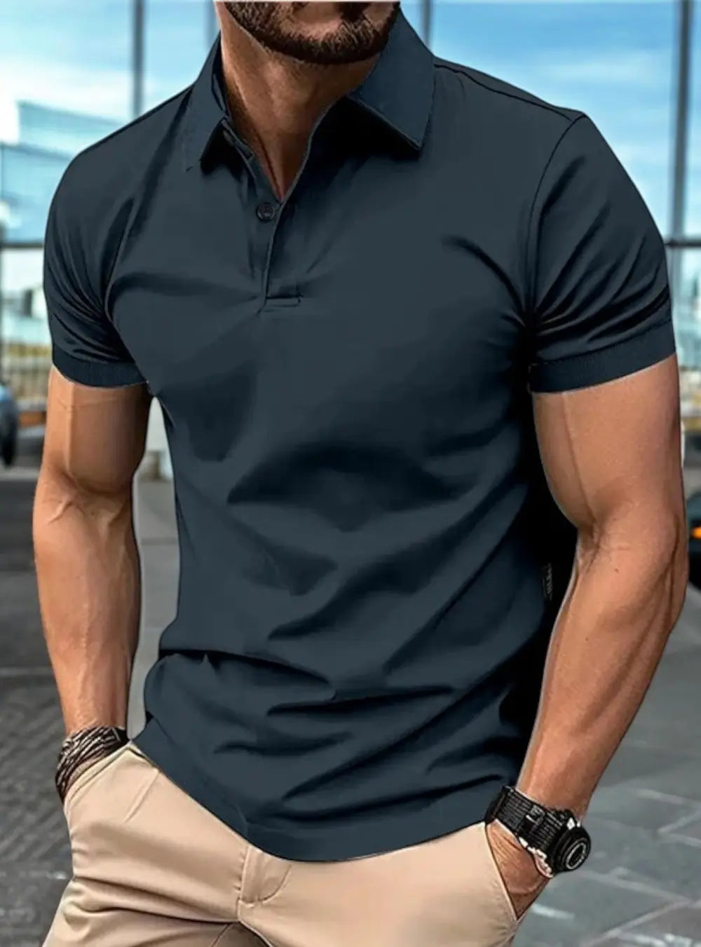 Gary Athletische Herenpolo Katoen Shirt VIQA© NEDERLANDDonkergrijs-2XL