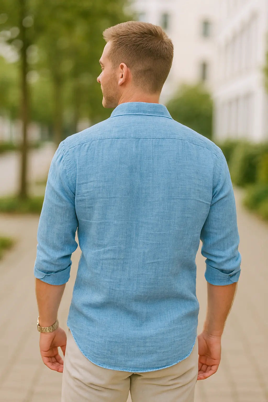 Herenkatoenen Linnen Overhemd, Lange Mouwen, Effen Kleur, Casual Stijl | VIQA VIQA© NEDERLAND