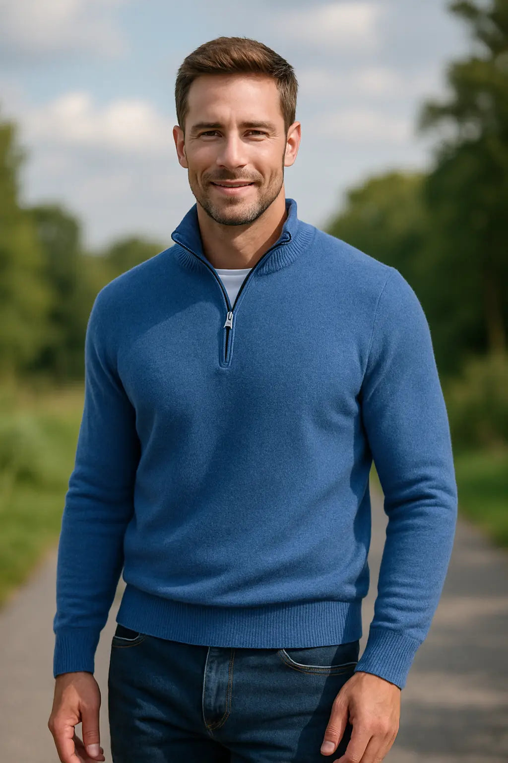 Heren Winter Trui, Halve Rits V-Hals Sweater, Effen Kleur Slim Pasvorm Lange Mouwen Sweatshirt | VIQA VIQA© NEDERLAND