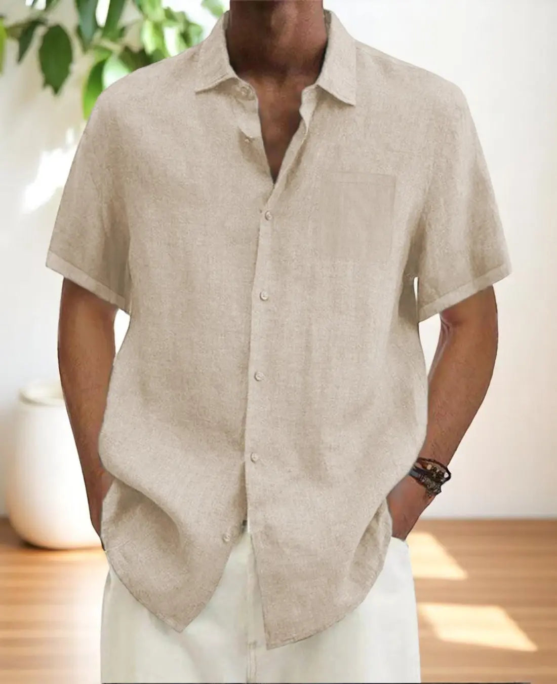 Heren Casual Linnen Zomerpolo Met Korte Mouwen VIQA© NEDERLANDBeige-2XL