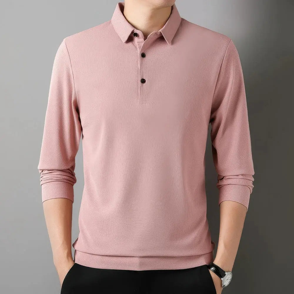 Herenpolo Effen Comfortabele Polo Met Lange Mouwen VIQA© NEDERLANDLicht-Roze-4XL