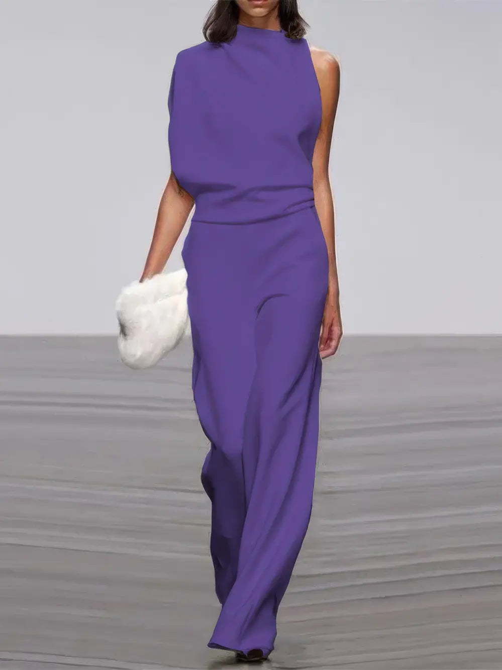 Dames Jumpsuit Met Ronde Hals En Mouwloze Broek Met Wijde Pijpen VIQA© NEDERLANDPaars-XL