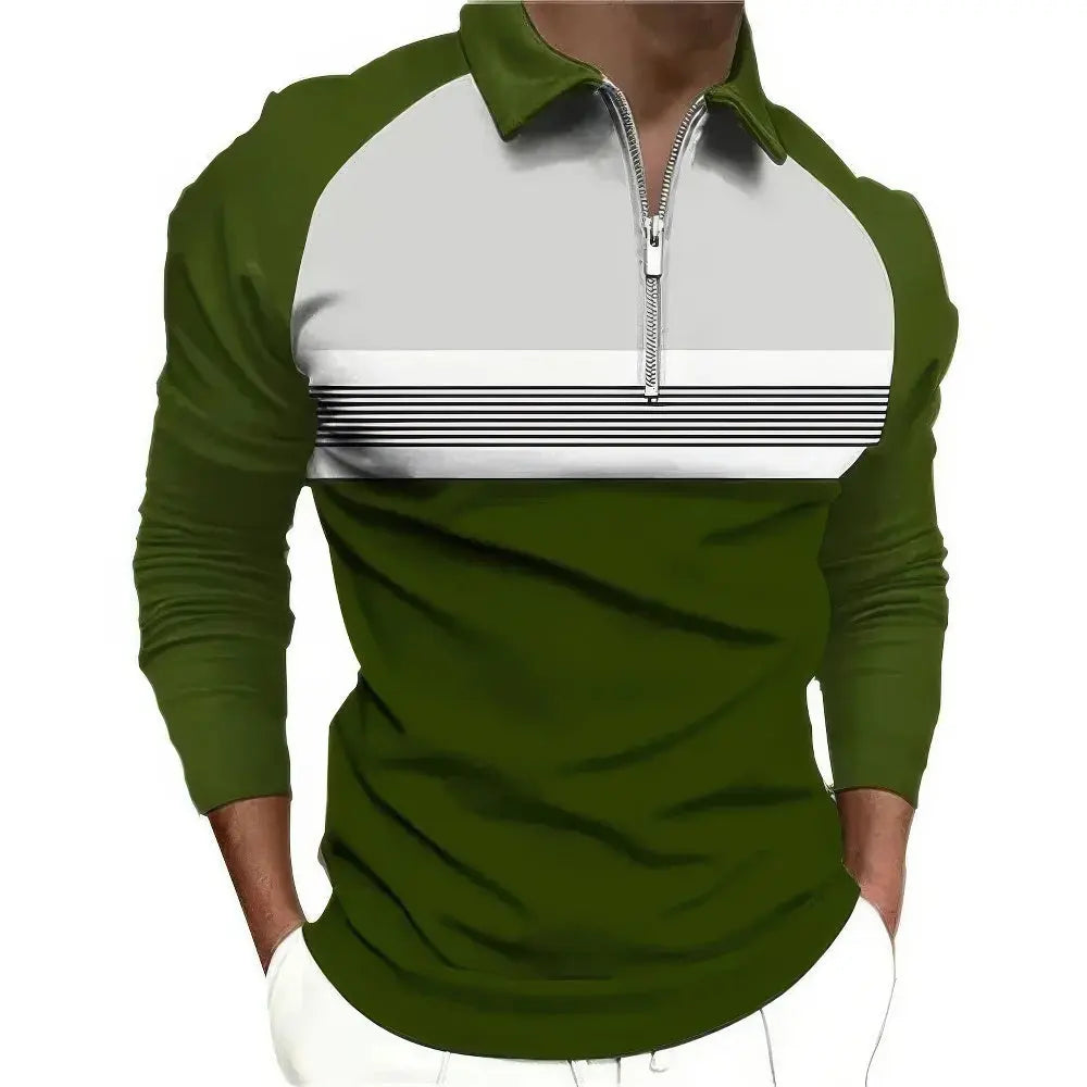 Heren Polo Lange Mouw Casual Shirt VIQA© NEDERLANDGroen-Met-Witte-Strepen-stijl-2-5XL