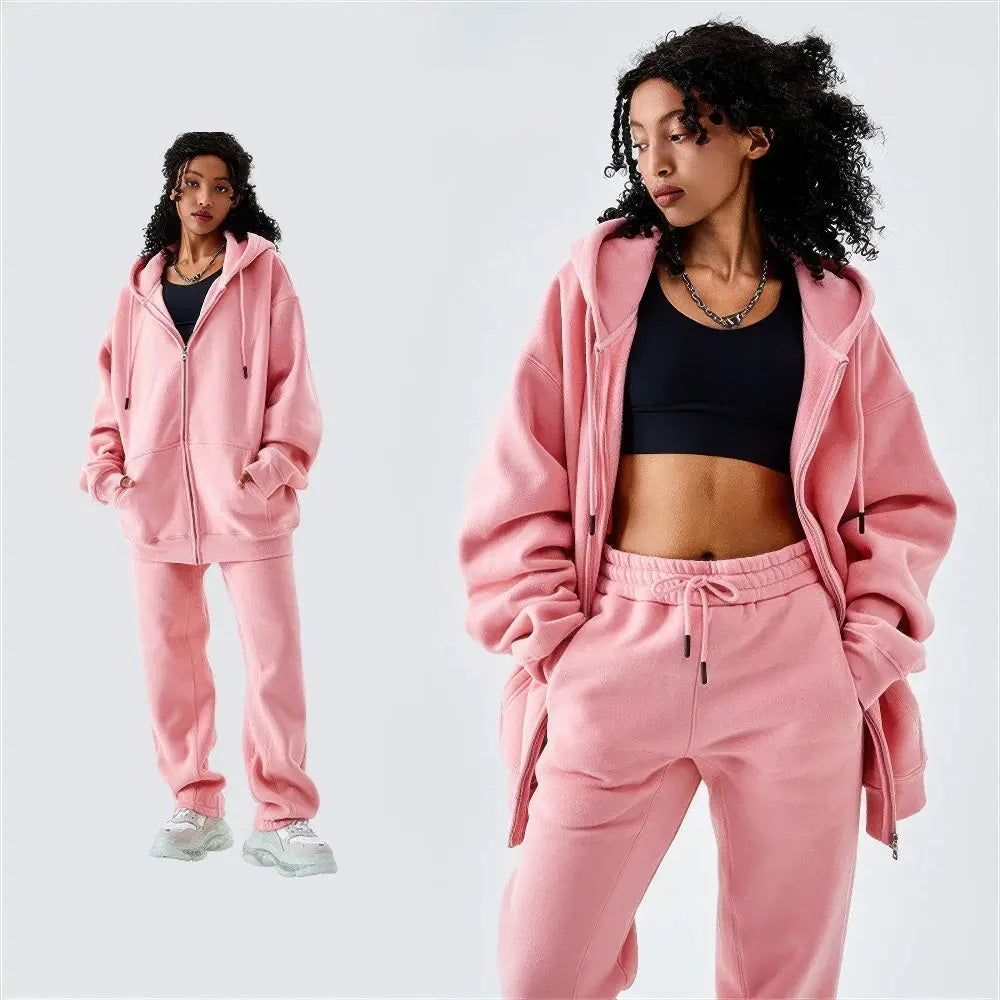 Dames Fleece Casual Hoodie Met Rits VIQA© NEDERLANDRoze-XXL