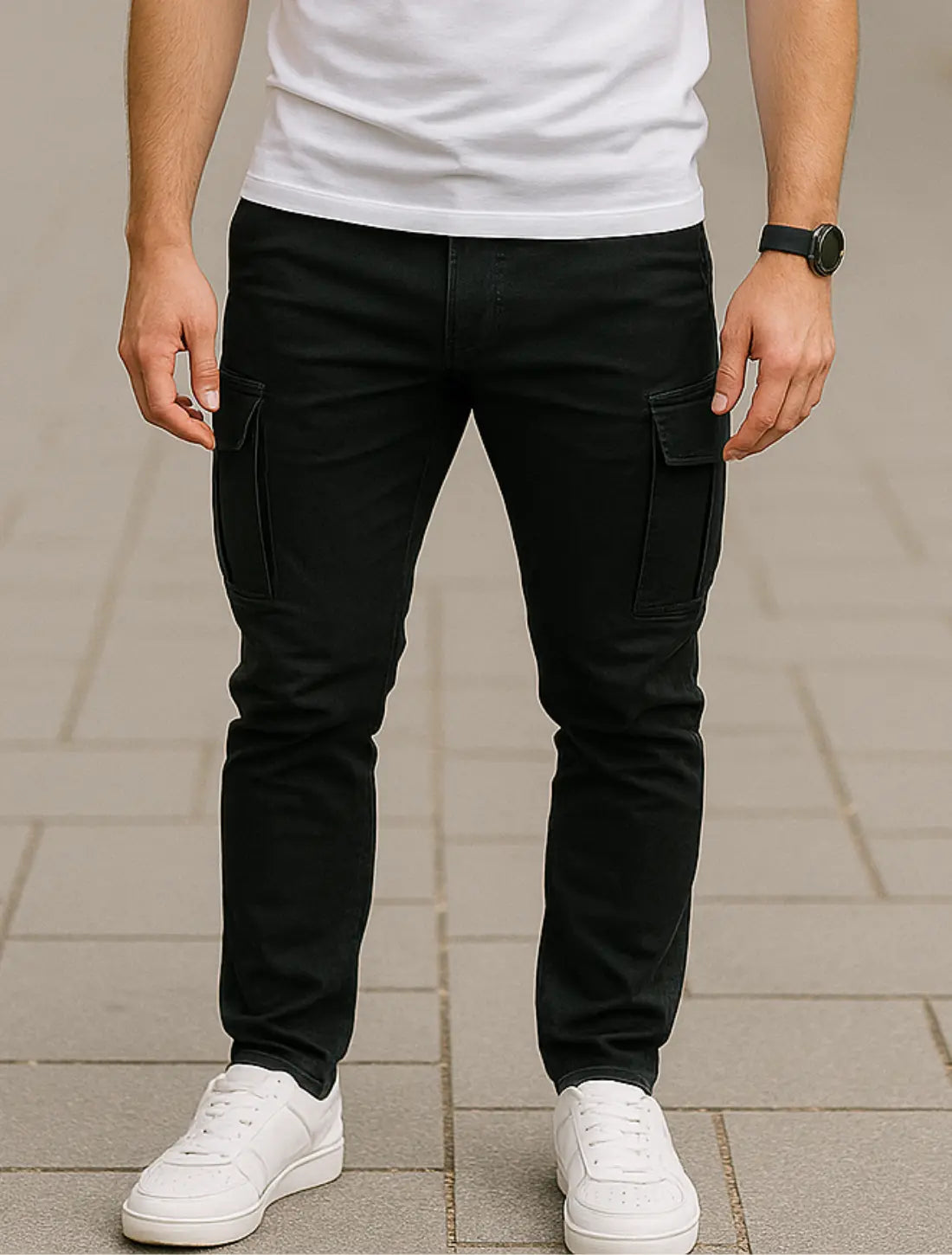 Heren Denim Cargo Jeans, Slim Fit Elastische Midden Taille Meerdere Zakken Casual Streetwear Broek | VIQA VIQA© NEDERLAND