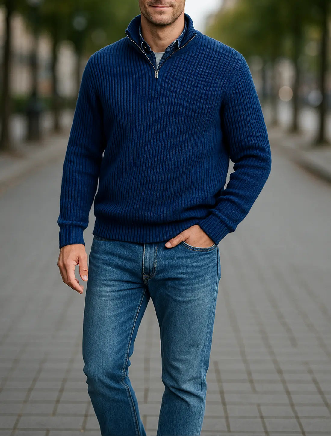 Heren Trui Met Ritskraag, Retro Losvallende Gebreide Trui, Comfortabele Casual Trui Voor Herfst En Winter | VIQA VIQA© NEDERLANDBlauw / 2XL