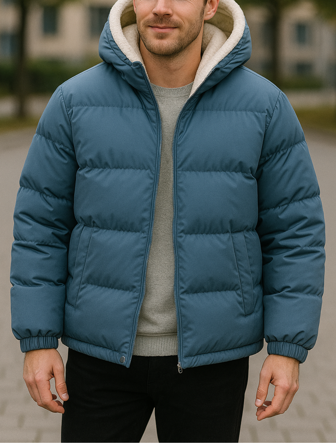 Katoenen gewatteerde herenjas met capuchon van lamswol, dik gevoerde winterjas, modieuze tweedelige stijl | VIQA VIQA© NEDERLAND