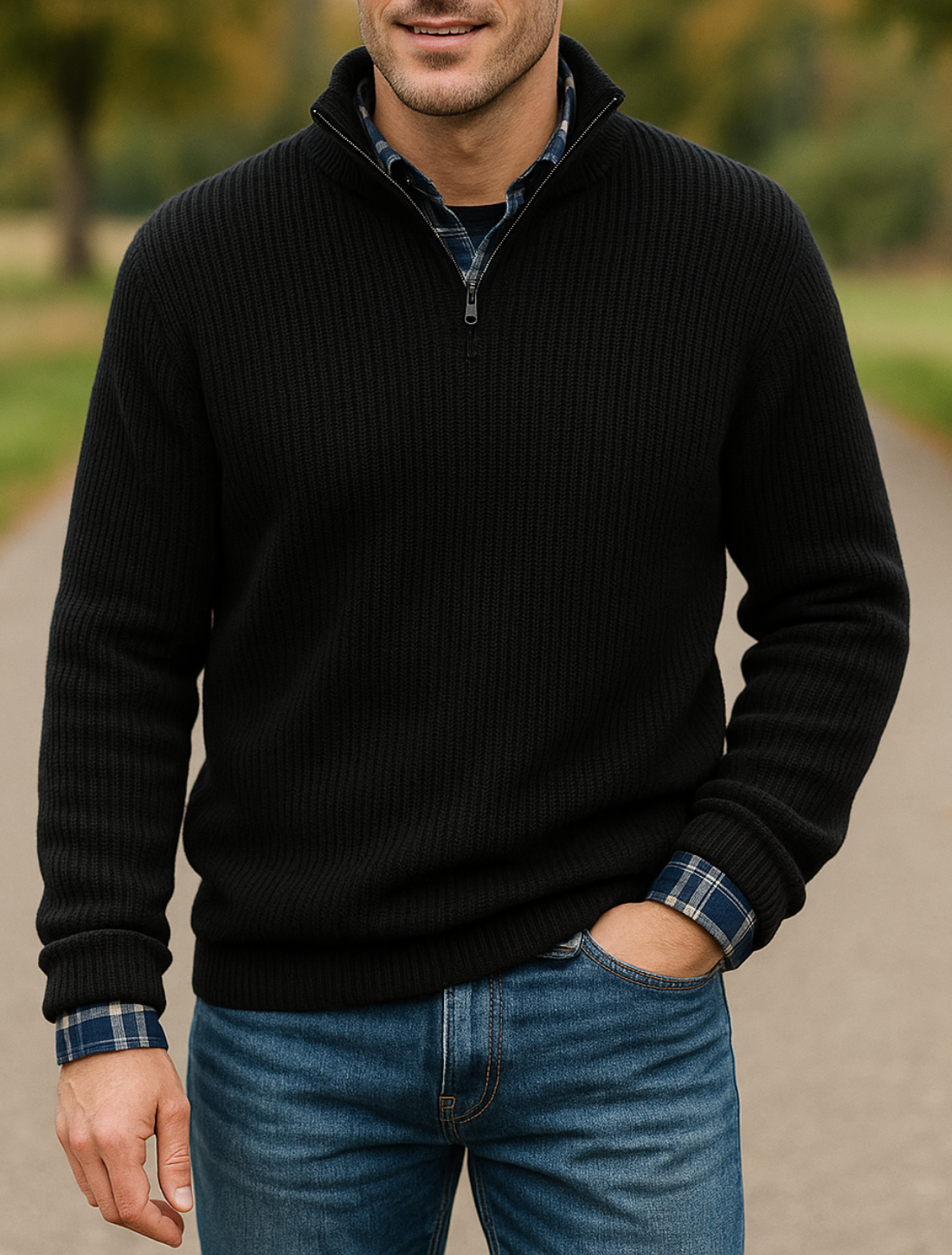 Heren V-hals Halve Rits Trui, Casual Losse Gebreide Pullover voor Herfst Winter Outdoor Werk | VIQA VIQA© NEDERLAND