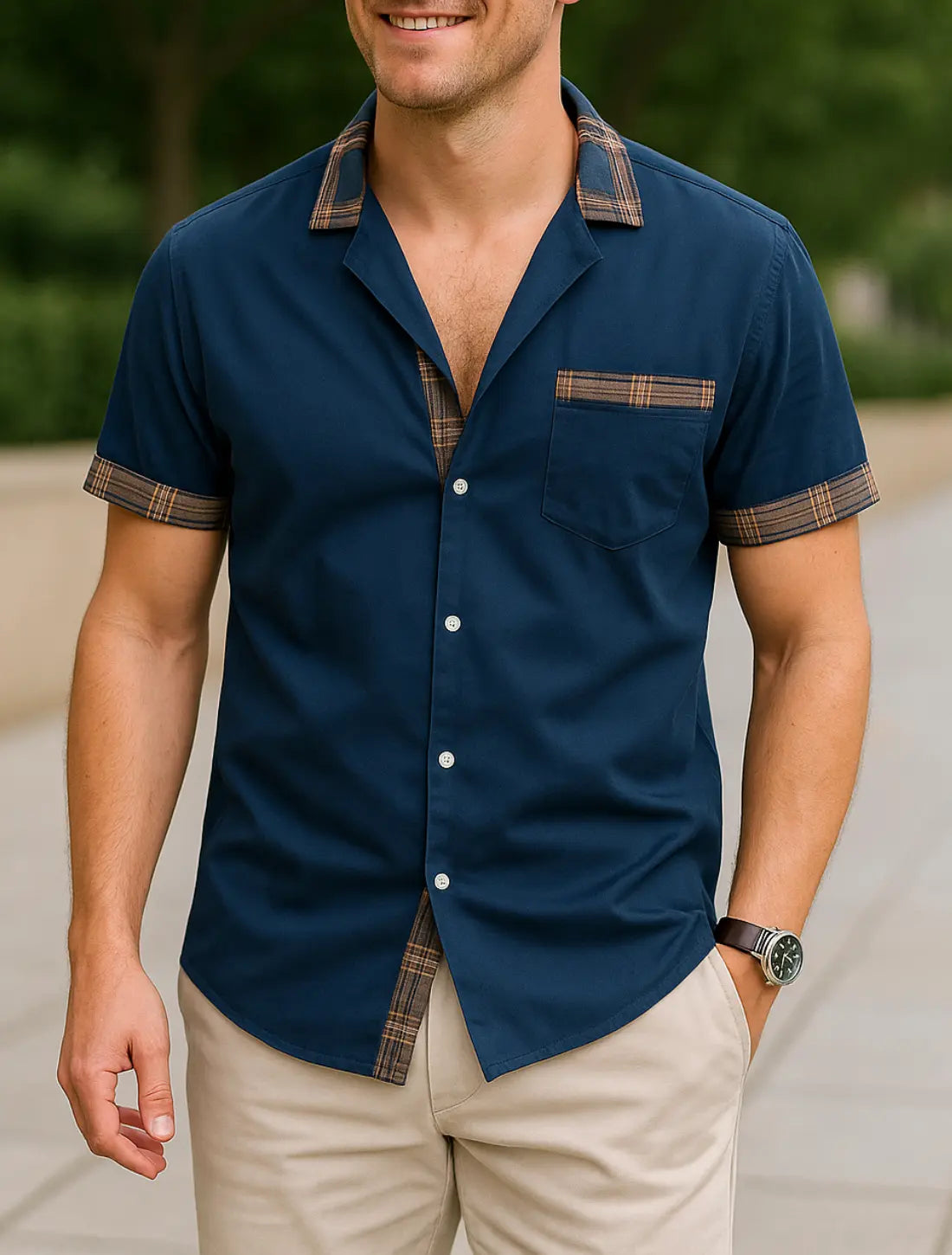 Heren Casual Zomer Shirt, Lichtgewicht Ademend Kap Top, Los Fit Met Zak | VIQA VIQA© NEDERLANDBlauw-2XL