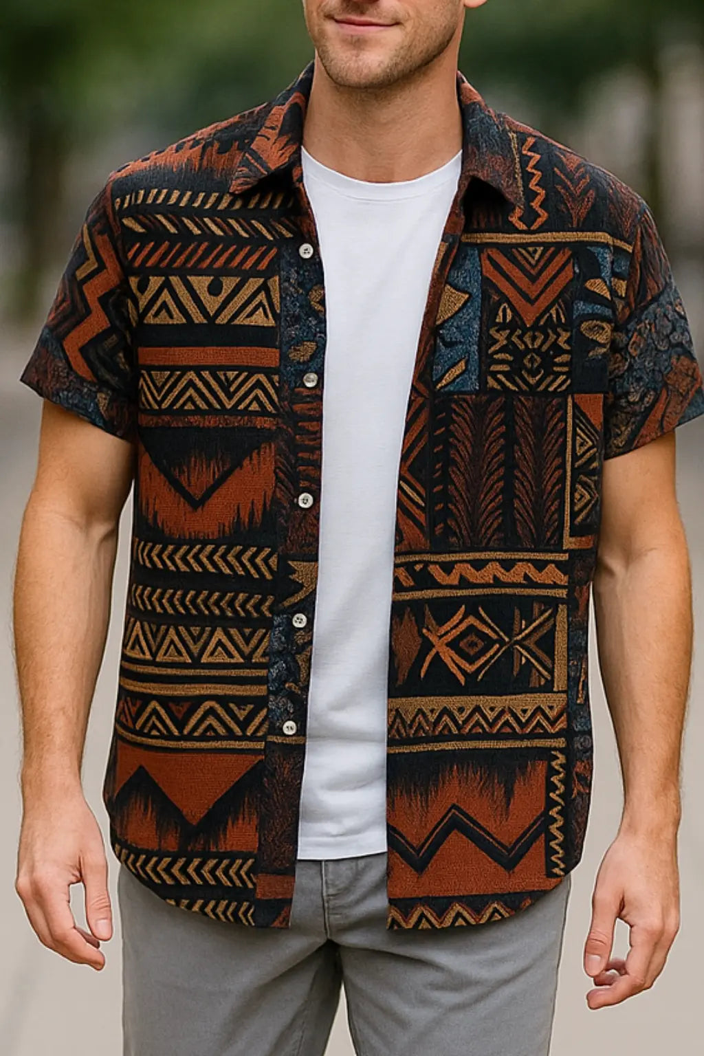Heren Zomer Overhemd, Etnische Stijl Korte Mouwen Casual Loszittend Ademend Hawaiiaans Overhemd | VIQA VIQA© NEDERLANDStijl-4 / 2XL